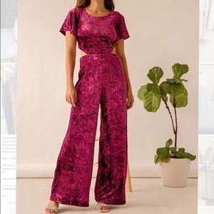 Velvet Cutout Wide-Leg Jumpsuit